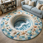 Coastal Whisper (Design 8) Round Mat Rug - washable non-slip printed rug
