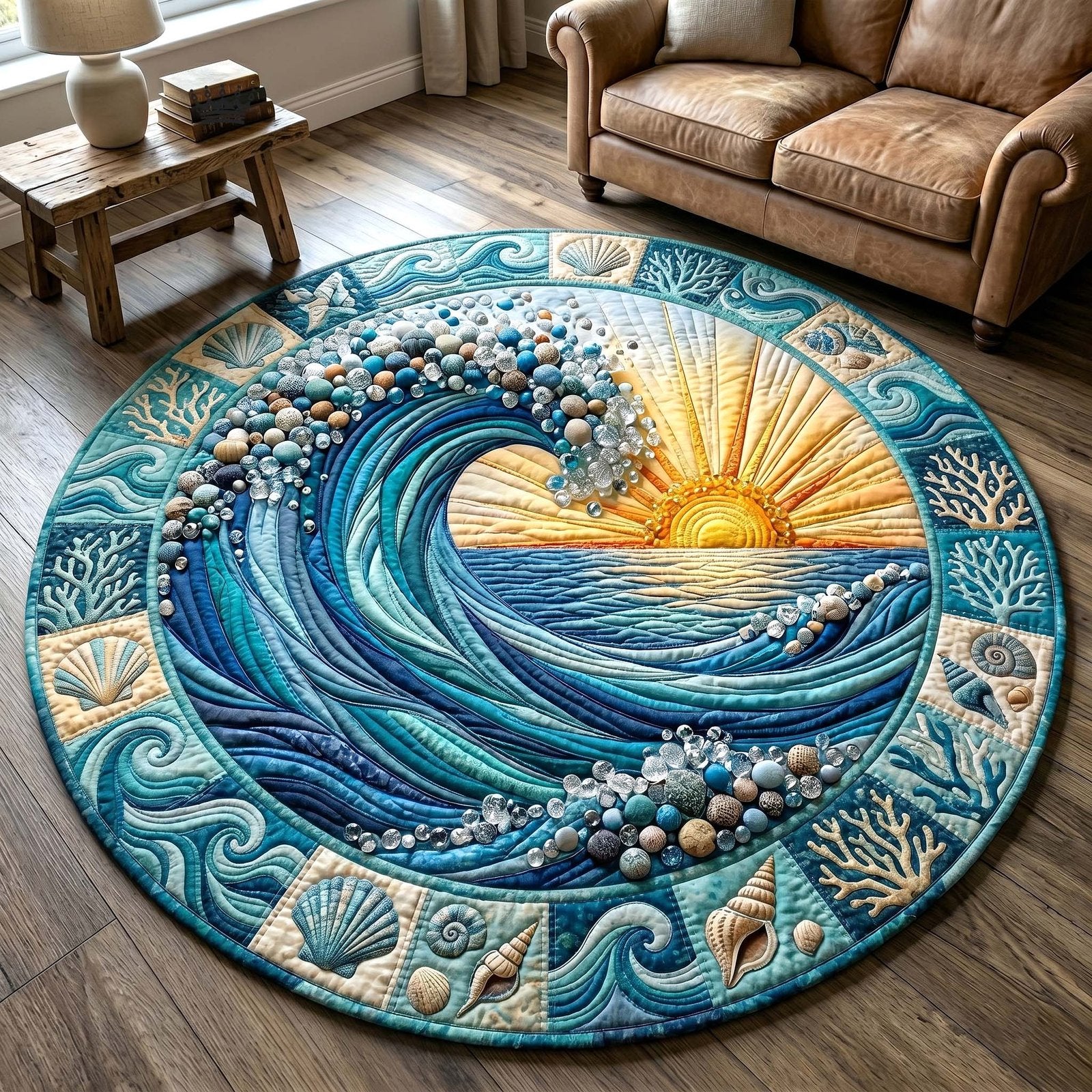 Coastal Whisper Round Mat Rug - Nature Design | Serene Home Decor