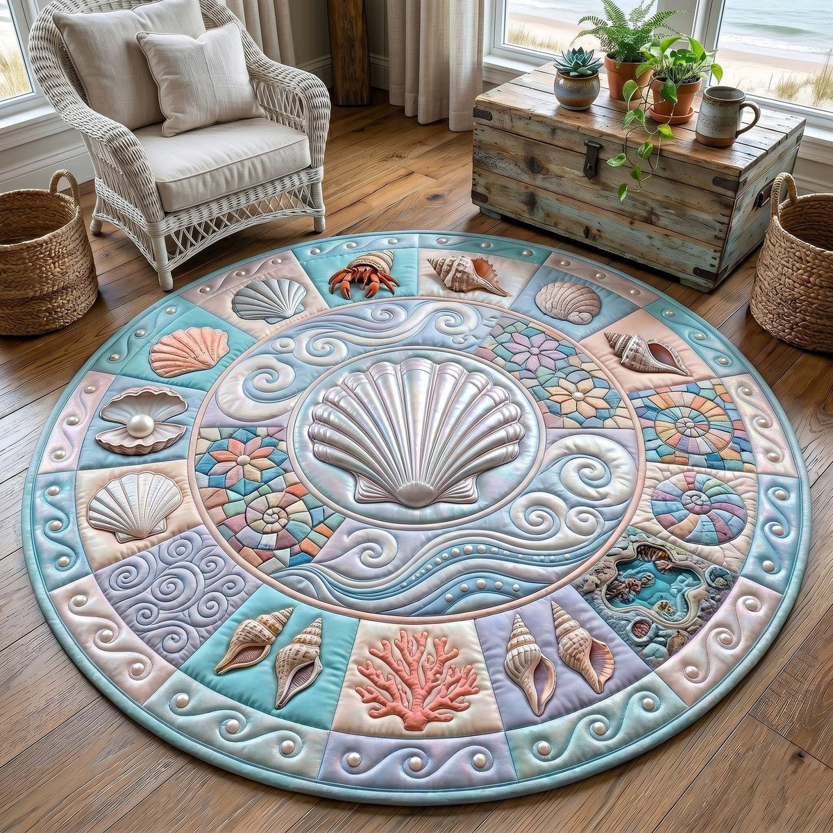 Coastal Whisper Round Mat Rug - Nature Design | Serene Home Decor