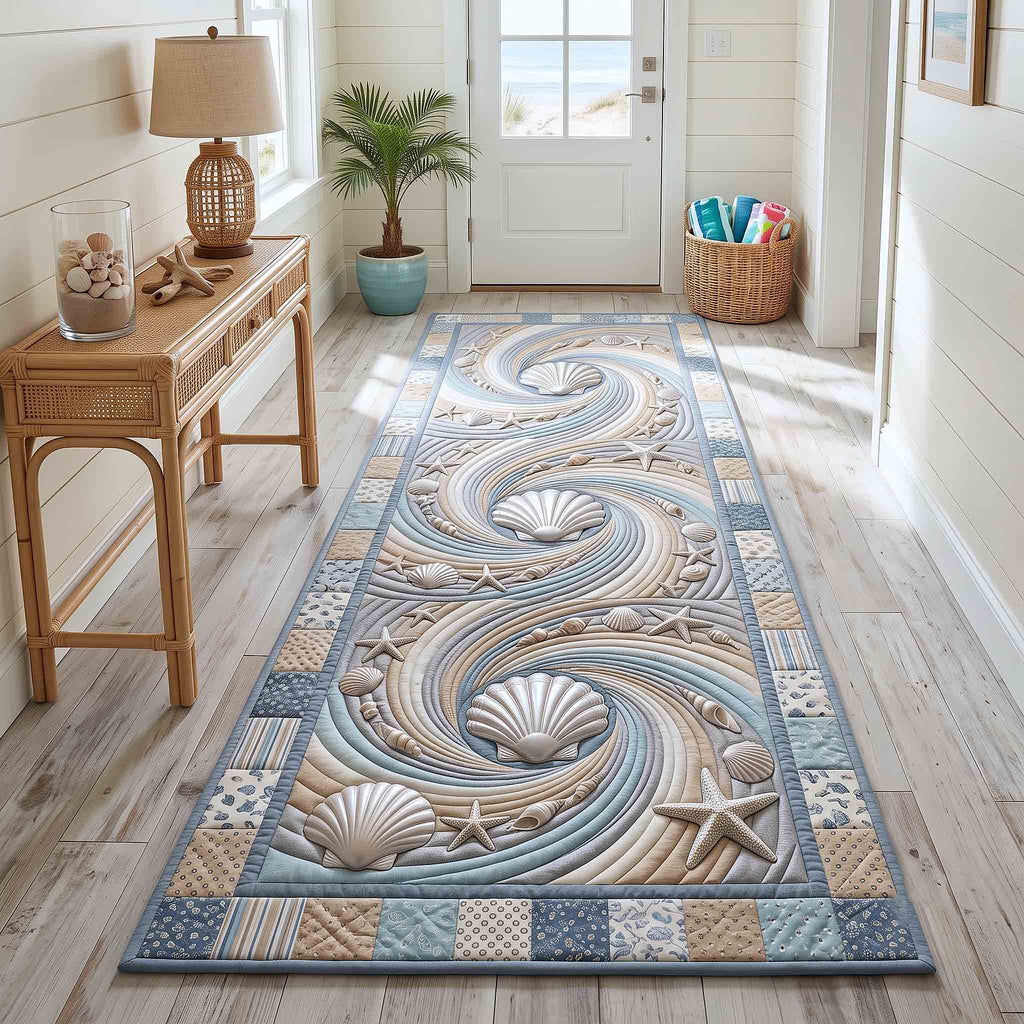Coastal Whisper Runner Rug - Coastal Design | Breezy Runner Rug - washable non-slip printed rug