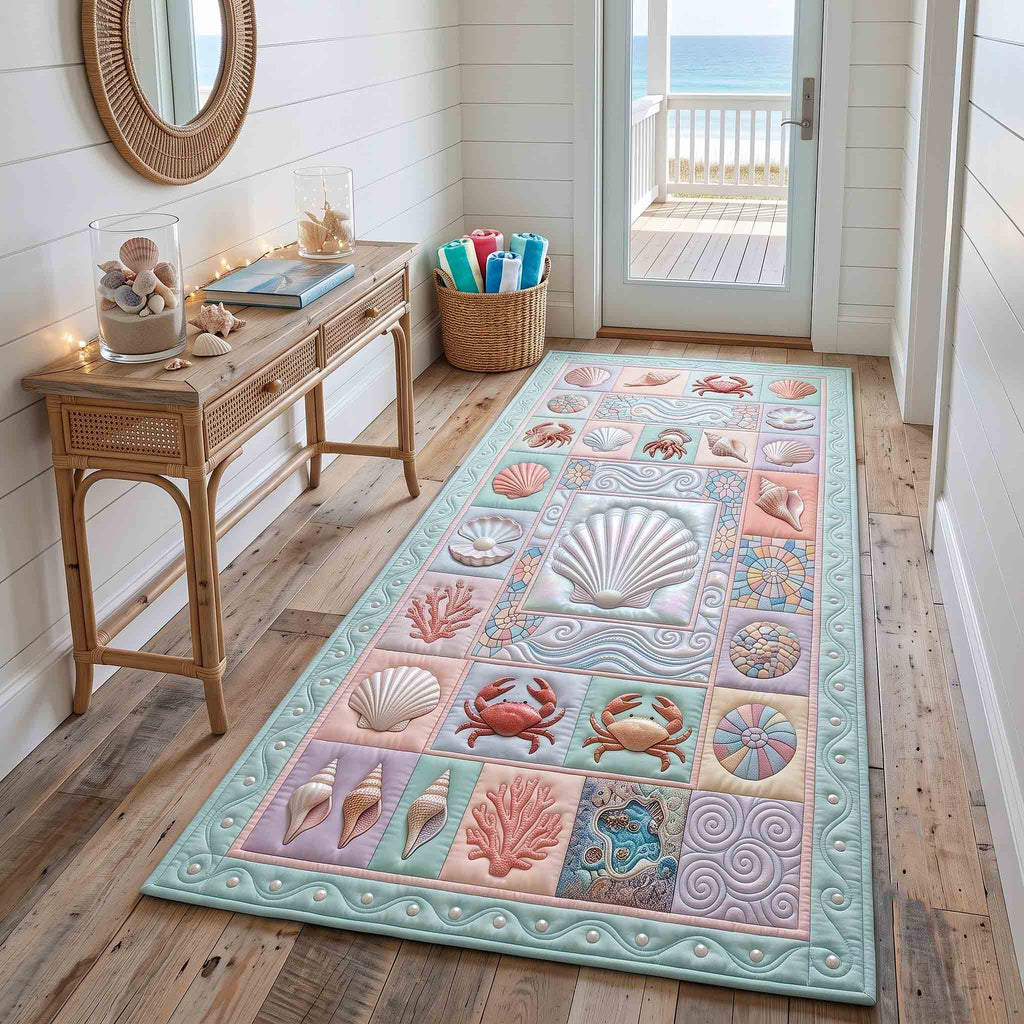 Coastal Whisper Runner Rug - Coastal Design | Hallway Runner - washable non-slip printed rug