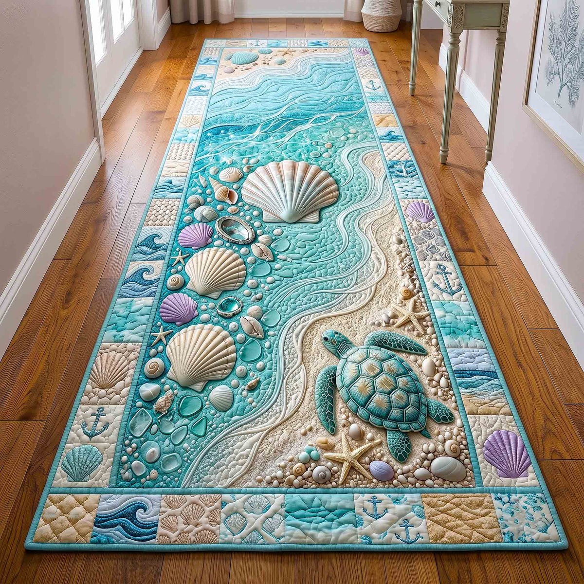 Coastal Whisper Runner Rug - Coastal Design | Carpet Runner - washable non-slip printed rug