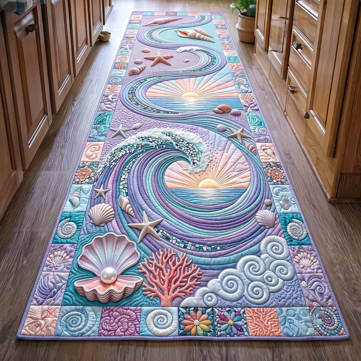 Coastal Whisper Runner Rug - Coastal Design | Rug Runner - washable non-slip printed rug