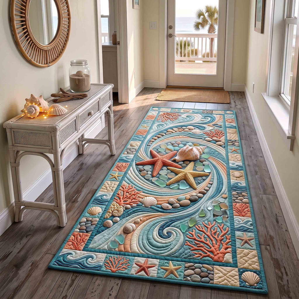 Coastal Whisper Runner Rug - Coastal Design | Kitchen Runner - washable non-slip printed rug
