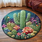 Colorful Cacti Round Mat Rug - washable non-slip printed rug