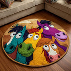 Colorful Herd Round Mat Rug - washable non-slip printed rug