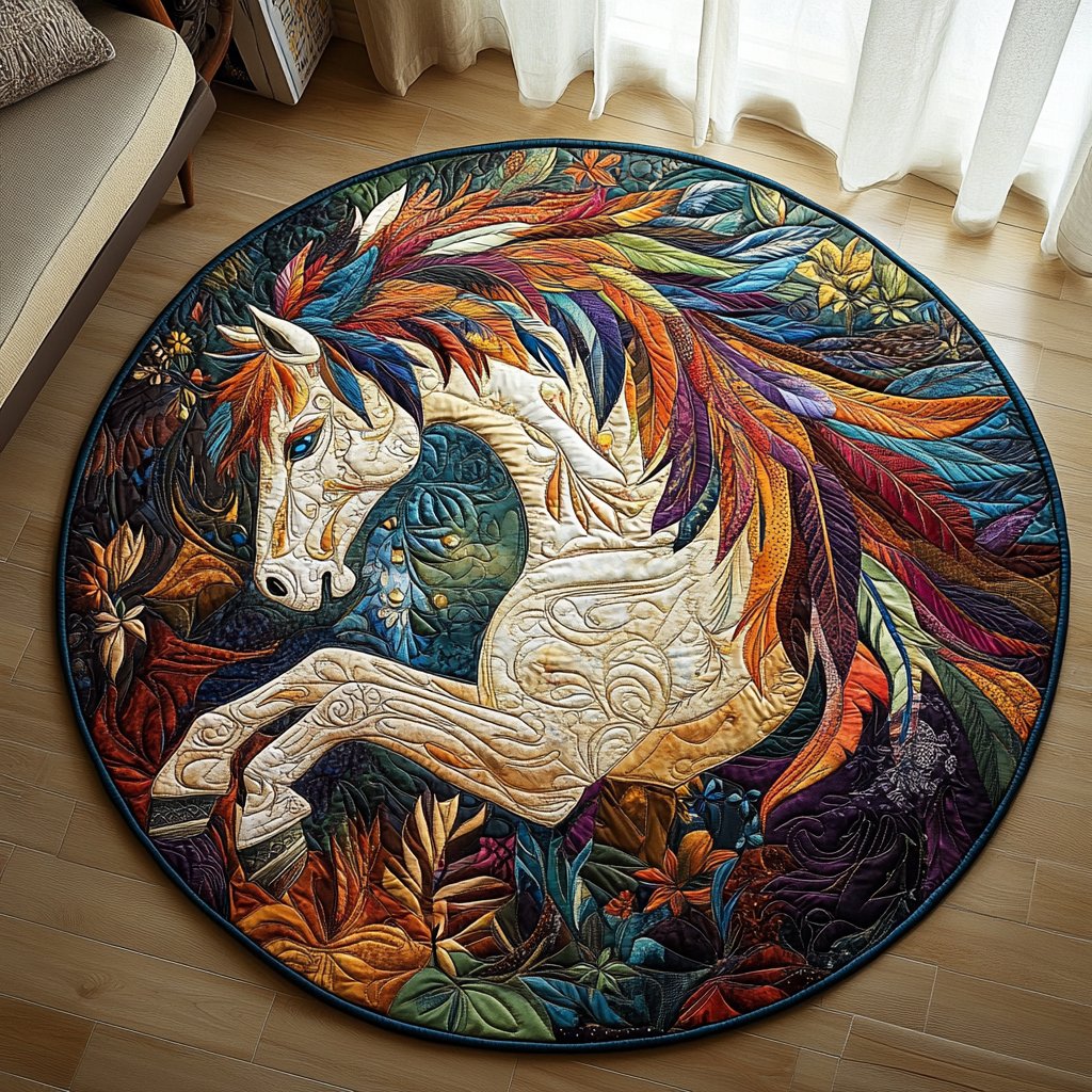 Colorful Horse Round Mat Rug - Cute Pet Design | Animal Printed Home Decor