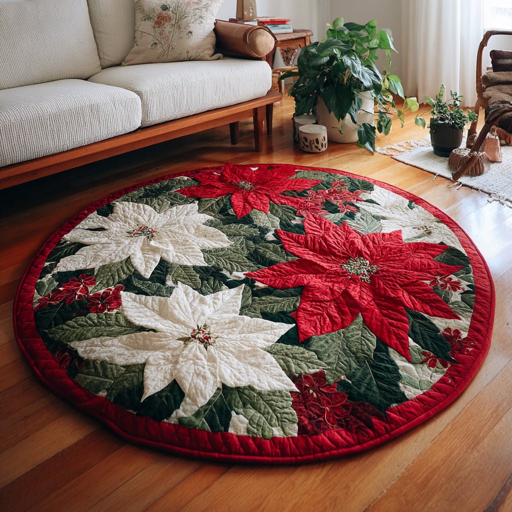 Colorful Poinsettias Round Mat Rug - Nature Design | Serene Home Decor