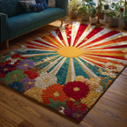 Colorful Sun area rug in a living room
