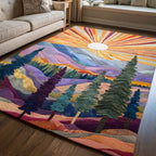 Colorful Sunrise area rug in a living room