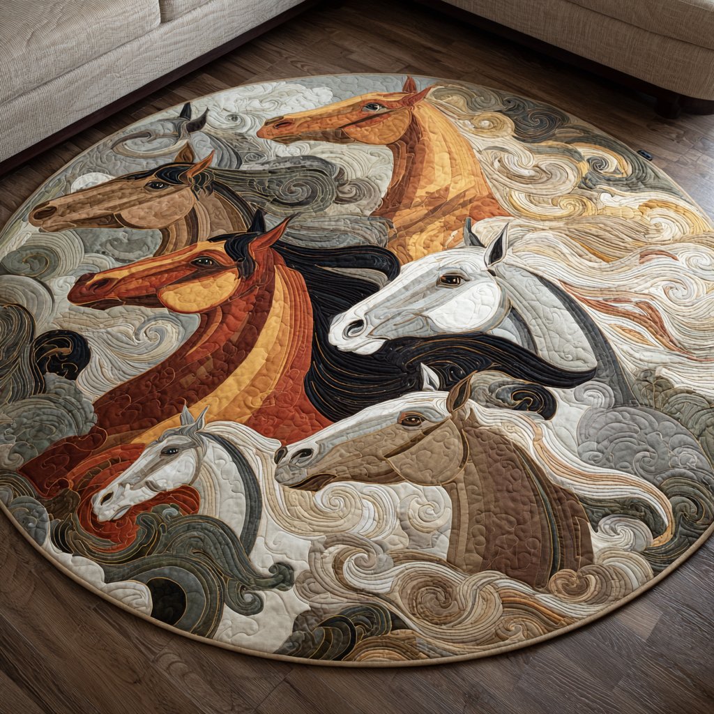 Colorful Wild Horse Round Mat Rug - Cute Pet Design | Animal Printed Home Decor