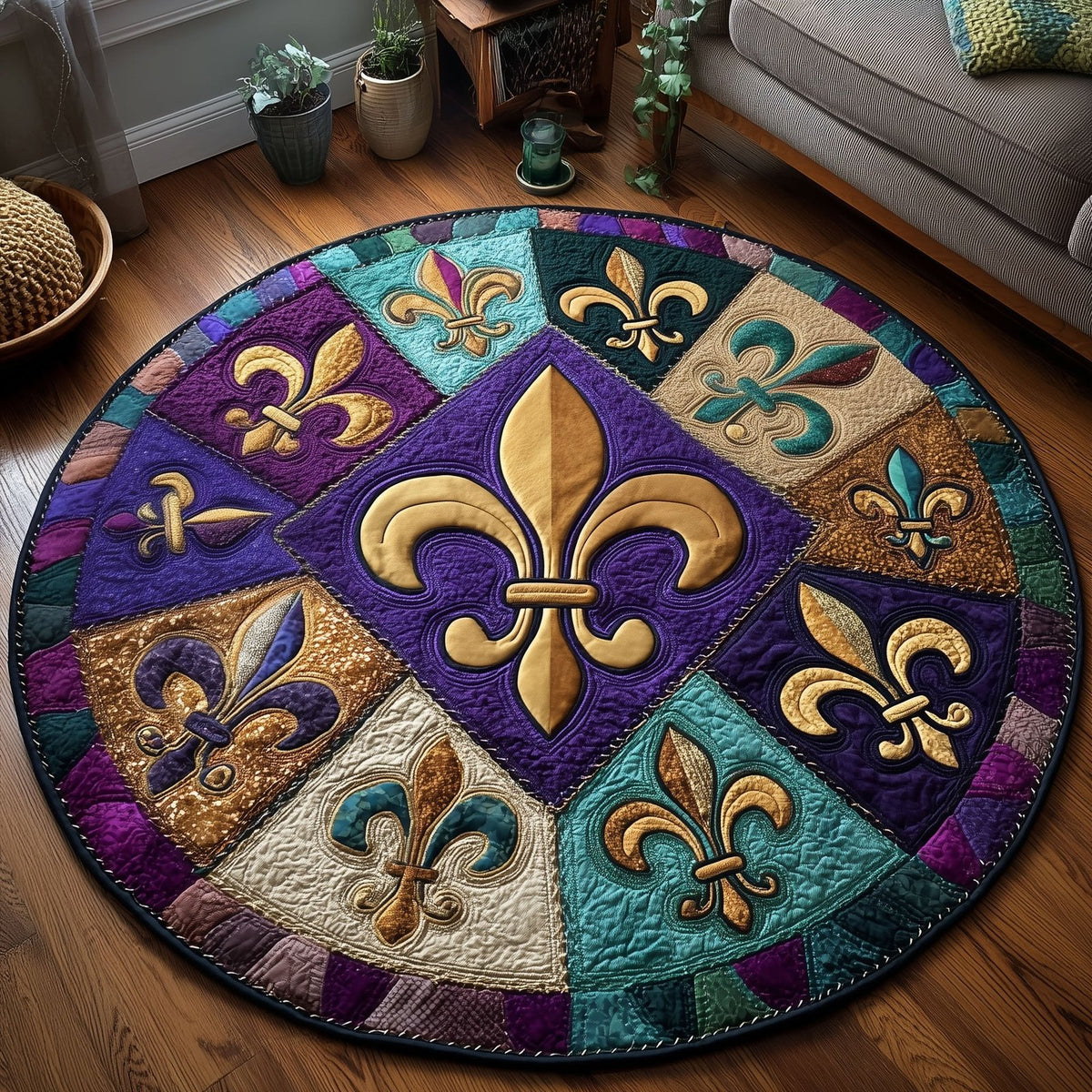Confetti Royale Round Mat Rug - washable non-slip printed rug