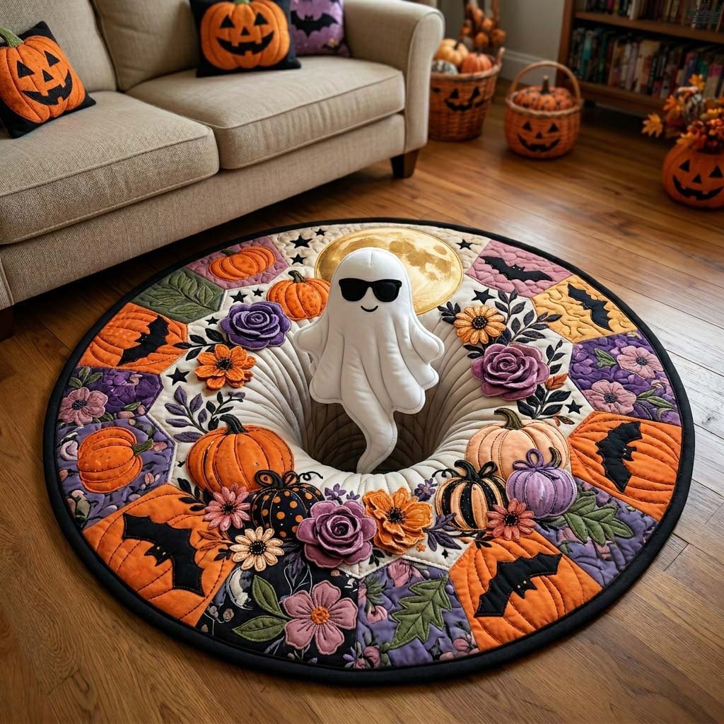 Cool Ghost Bloom Halloween Round Mat Rug - washable non-slip printed rug