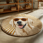 Cool Golden Retriever Round Mat Rug - washable non-slip printed rug