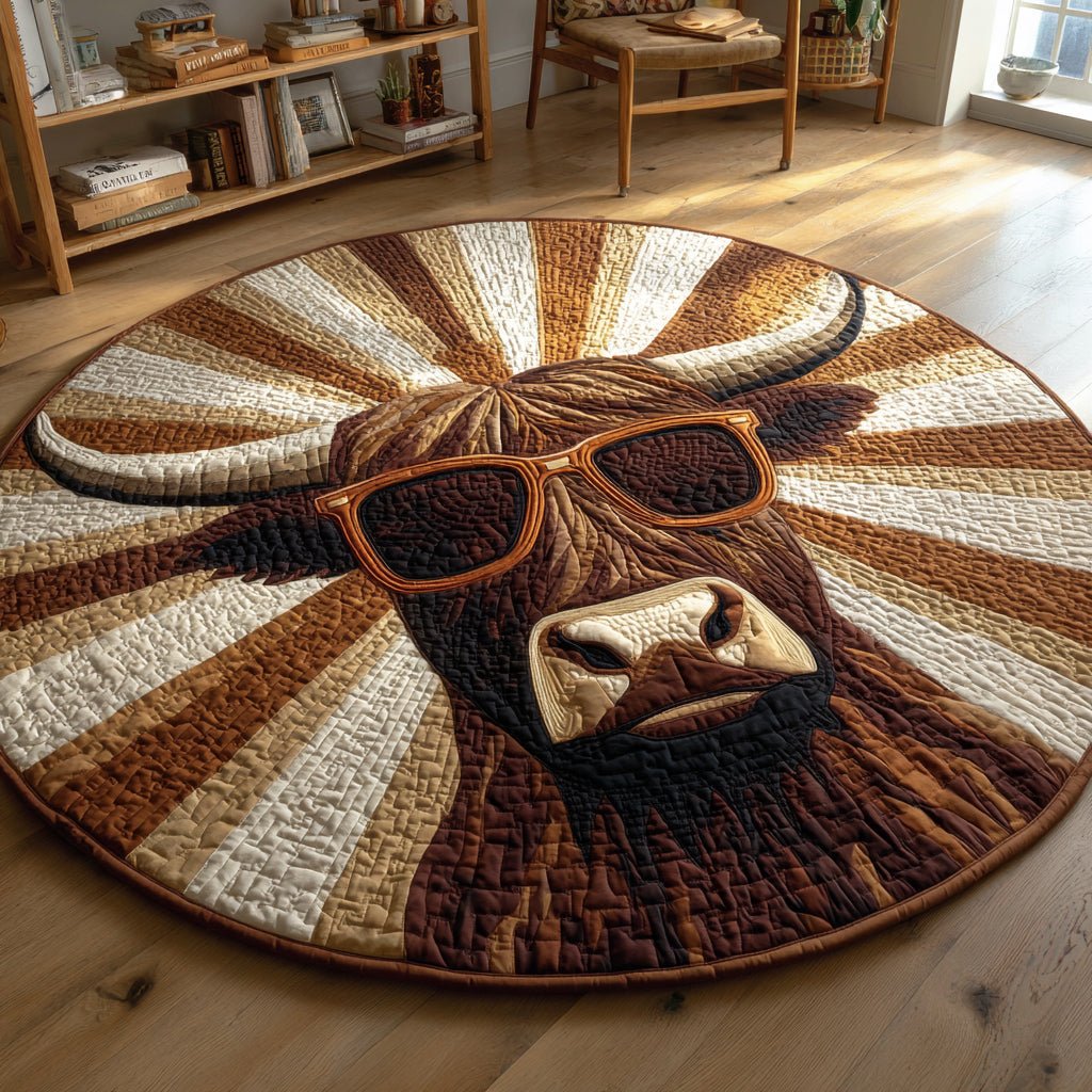 Cool Highland Cow Round Mat Rug - washable non-slip printed rug