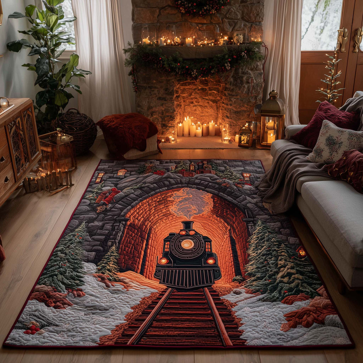 Copper Ember Express area rug in a living room