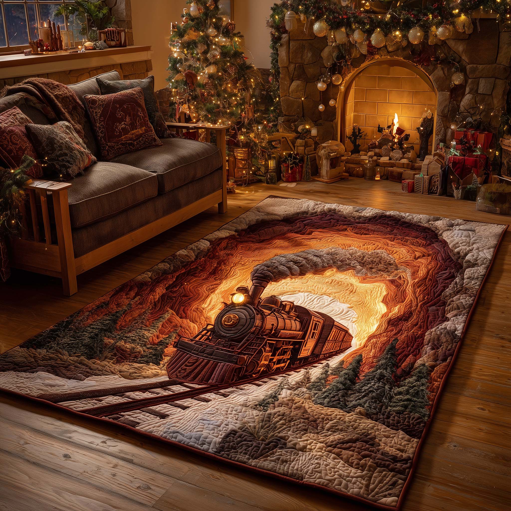Copper Ember Express area rug in a living room