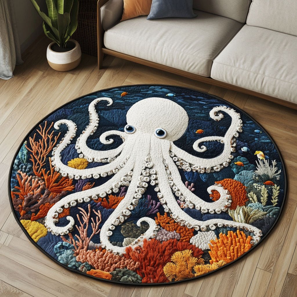 Coral Embrace Octopus Round Mat Rug - washable non-slip printed rug