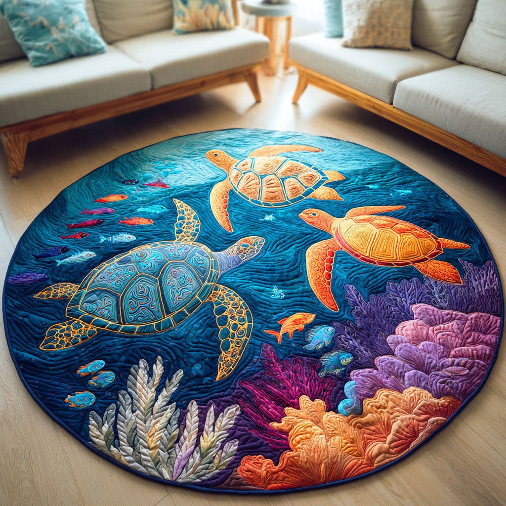 Coral Path Turtle Round Mat Rug - Cute Pet Design | Animal Printed Home Decor