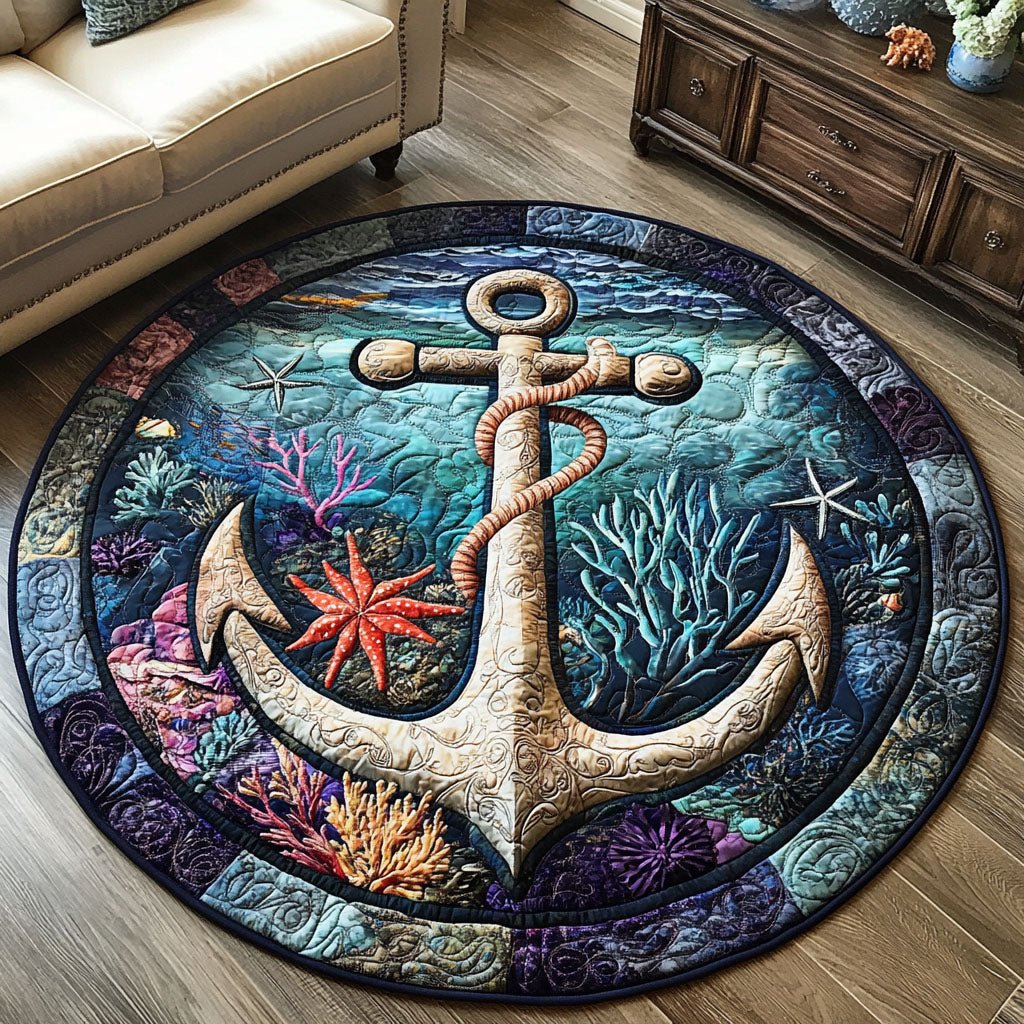 Coral Reef Anchor Round Mat Rug - washable non-slip printed rug