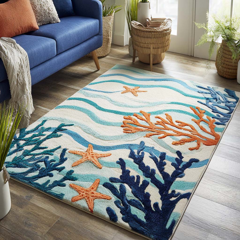 Coral Reef area rug in a living room