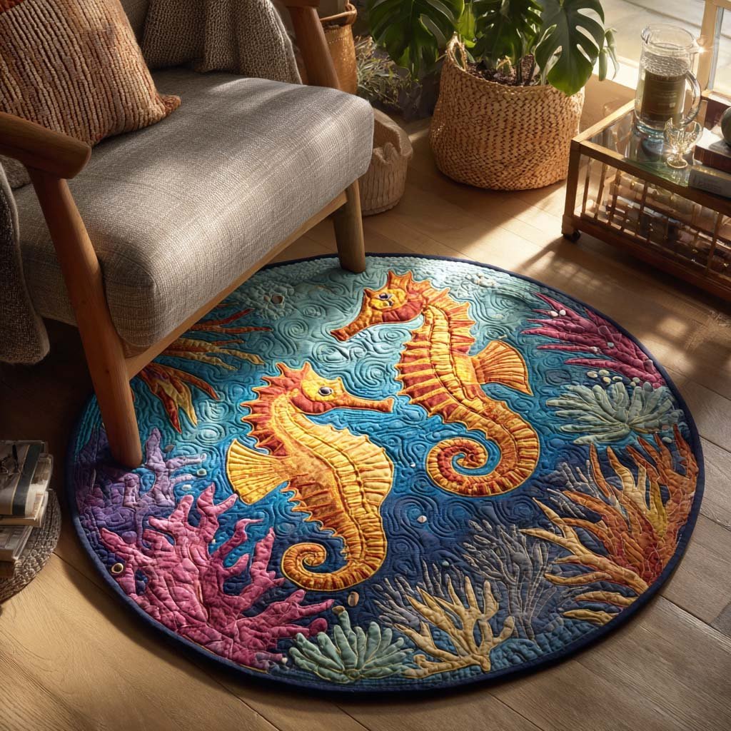 Coral Seahorse Round Mat Rug - Cute Pet Design | Animal Printed Home Decor