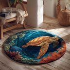 Coral Turtle Round Mat Rug - Cute Pet Design | Animal Printed Home Decor
