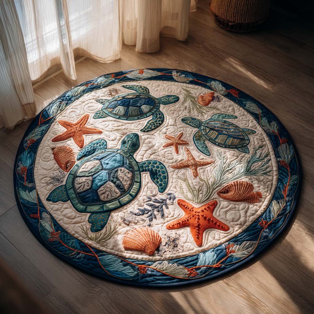 Coral Turtle Round Mat Rug - Cute Pet Design | Animal Printed Home Decor
