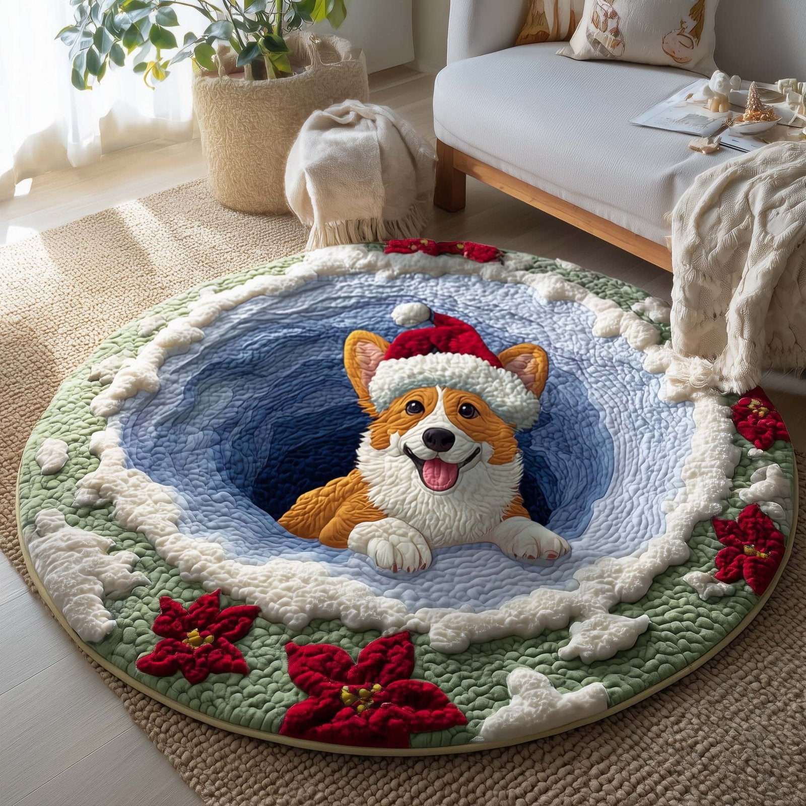 Corgi Charm Round Mat Rug - Cute Pet Design | Animal Printed Home Decor