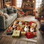 Corgi Cheer area rug in a living room