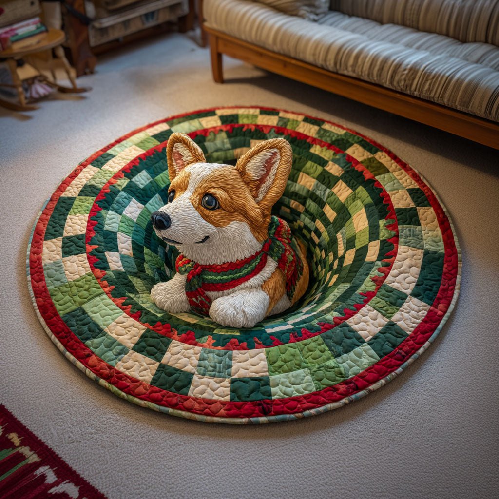 Corgi Noel Round Mat Rug - Cute Pet Design | Animal Printed Home Decor