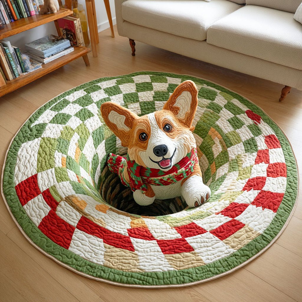 Corgi Sleigh Round Mat Rug - Cute Pet Design | Animal Printed Home Decor
