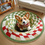 Corgi Sleigh Round Mat Rug - Cute Pet Design | Animal Printed Home Decor