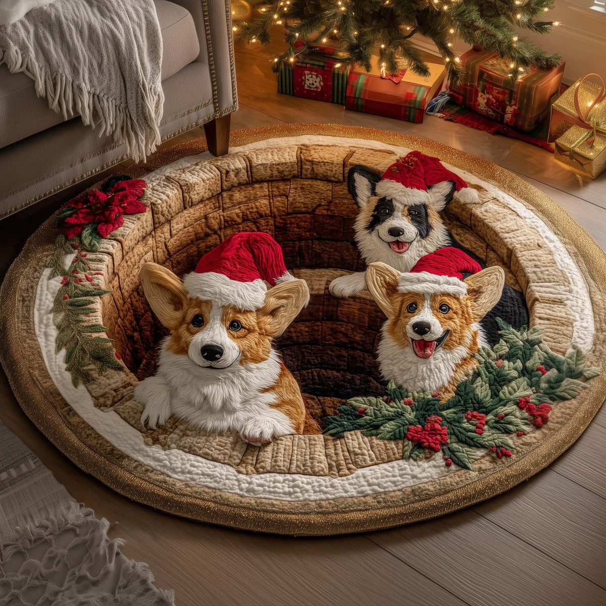 Corgi Wishes Round Mat Rug - Cute Pet Design | Animal Printed Home Decor