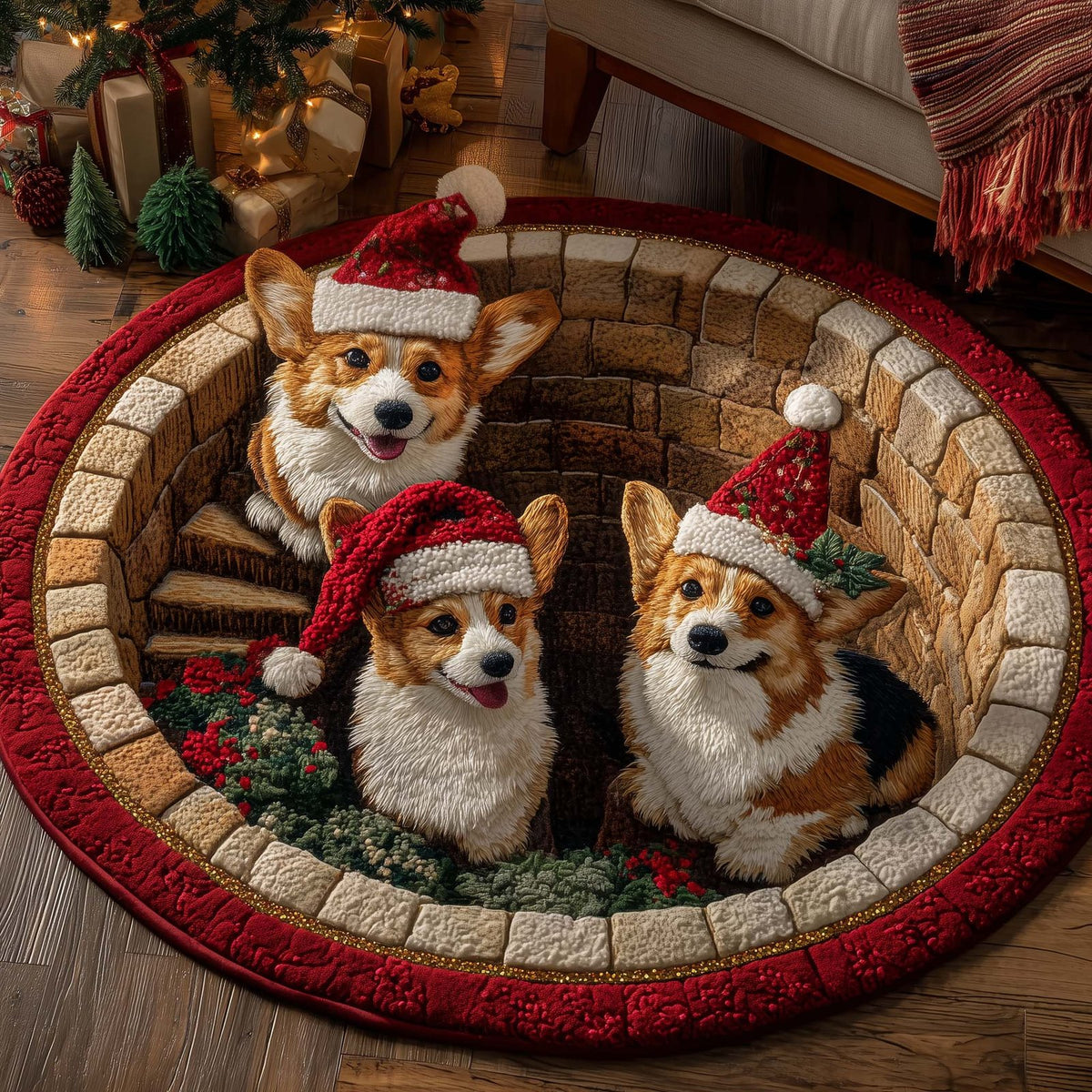 Corgi Wishes Round Mat Rug - Cute Pet Design | Animal Printed Home Decor