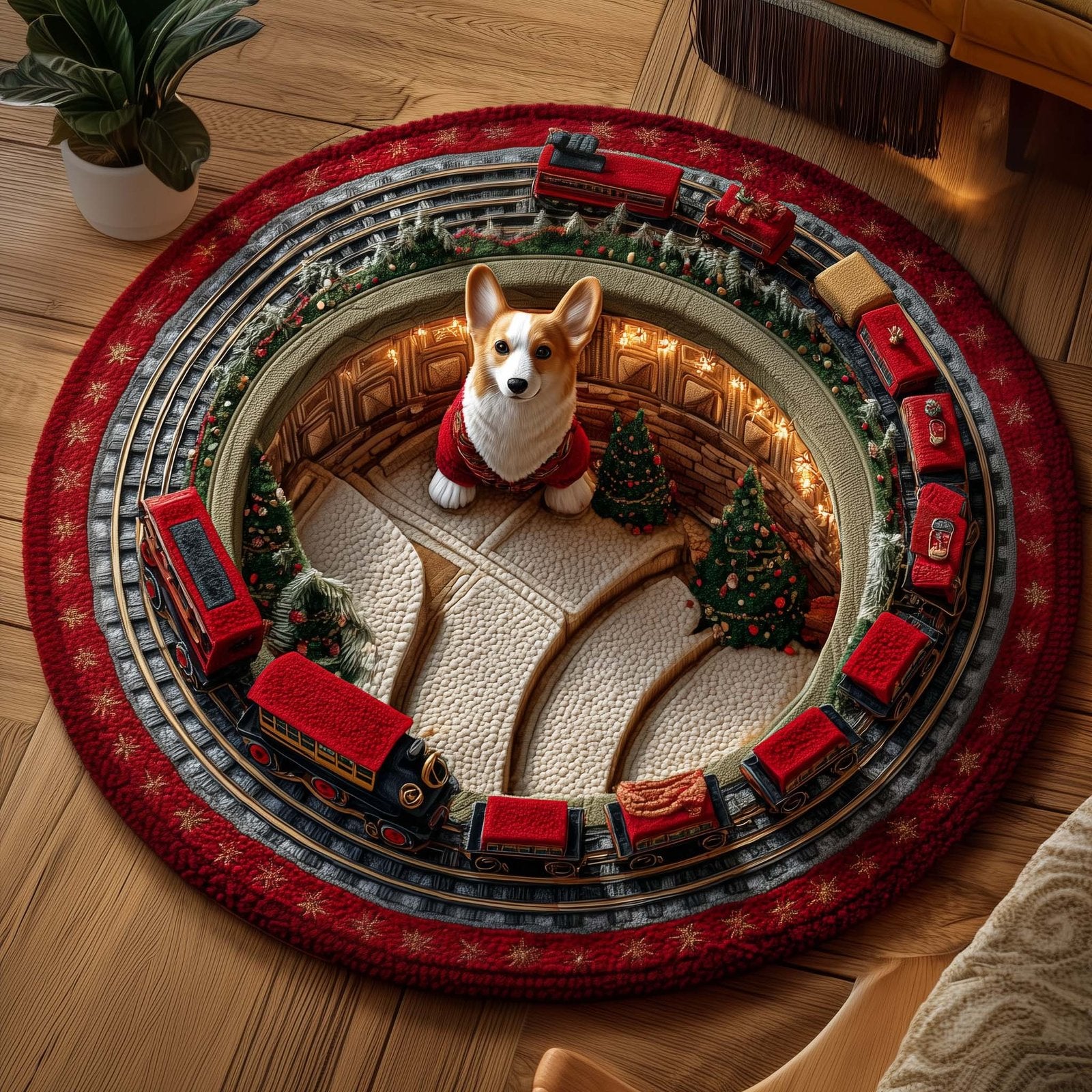 Corgi Wishes Round Mat Rug - Cute Pet Design | Animal Printed Home Decor