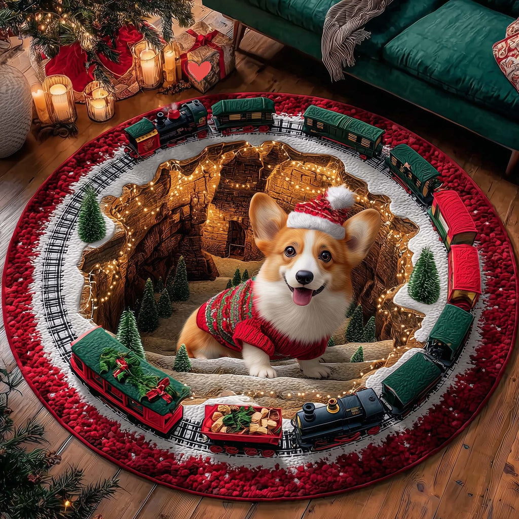 Corgi Wishes Round Mat Rug - Cute Pet Design | Animal Printed Home Decor