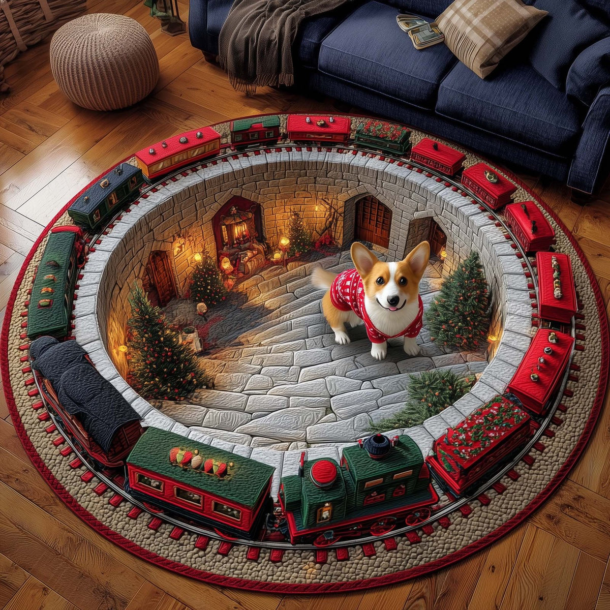 Corgi Wishes Round Mat Rug - Cute Pet Design | Animal Printed Home Decor
