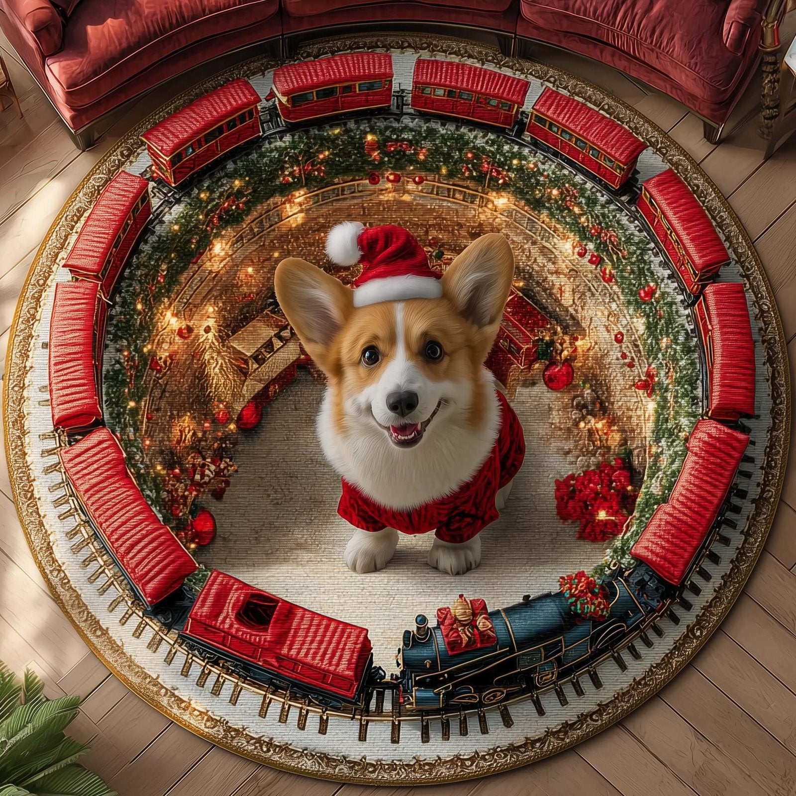Corgi Wishes Round Mat Rug - Cute Pet Design | Animal Printed Home Decor
