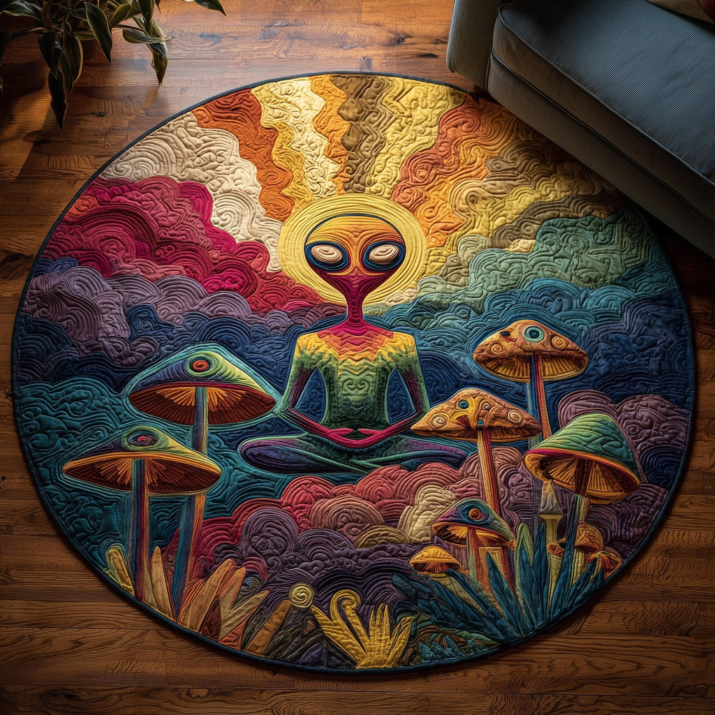 Cosmic Alien Meditation Round Mat Rug - Nature Design | Serene Home Decor