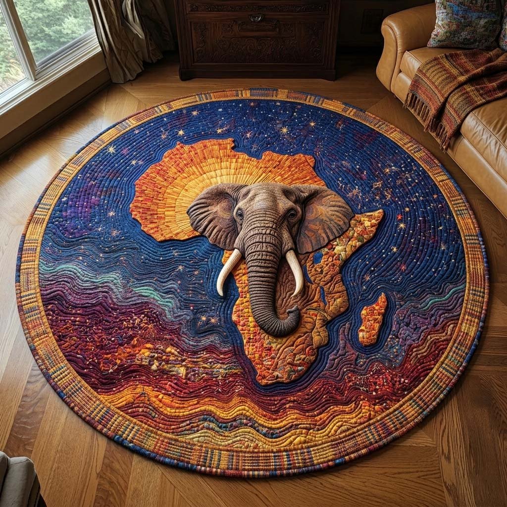 Cosmic Elephant Round Mat Rug - washable non-slip printed rug