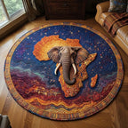 Cosmic Elephant Round Mat Rug - washable non-slip printed rug