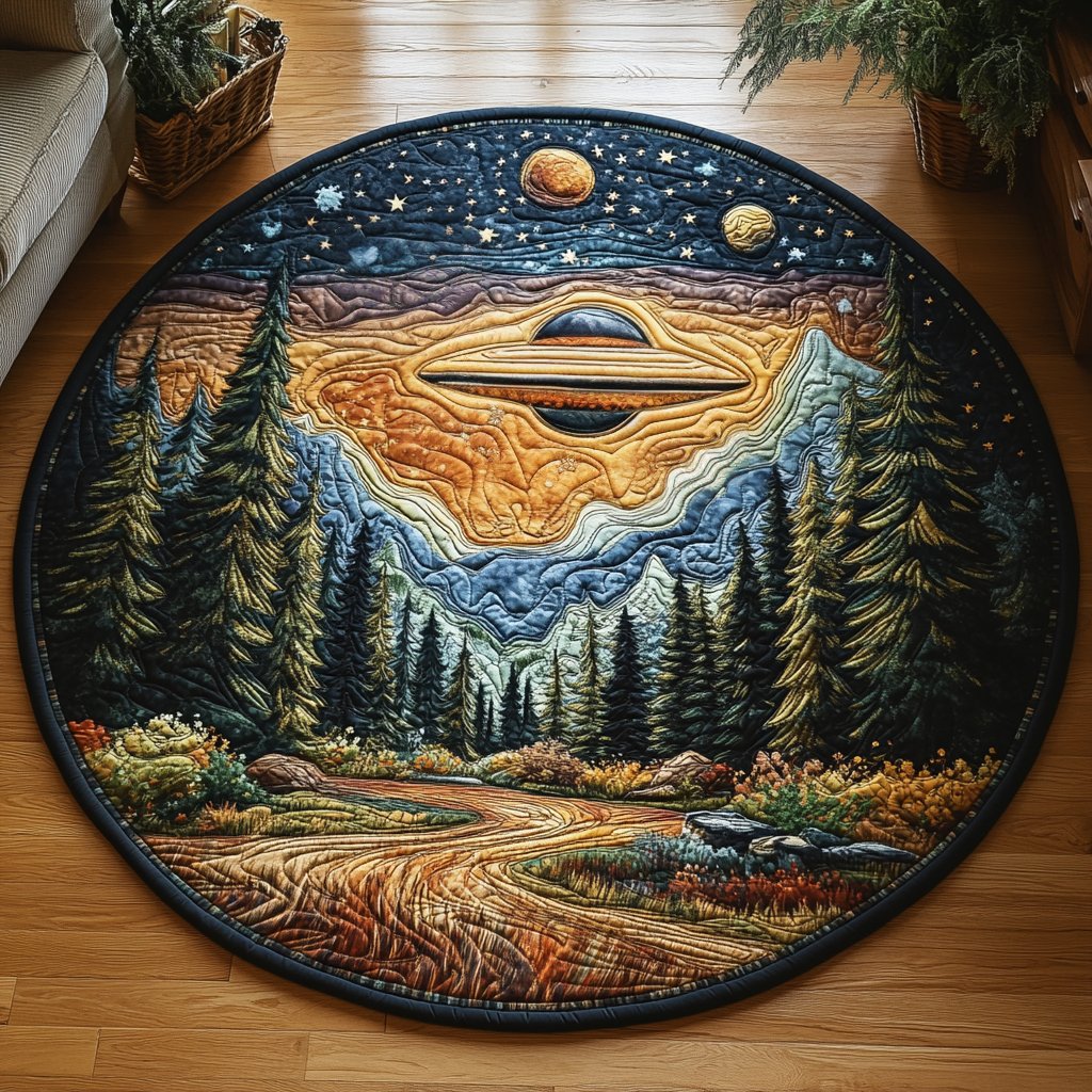 Cosmic Forest Round Mat Rug - washable non-slip printed rug