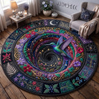 Cosmic Hummingbird Round Mat Rug - Cute Animal Design | Charming Home Decor - washable non-slip printed rug