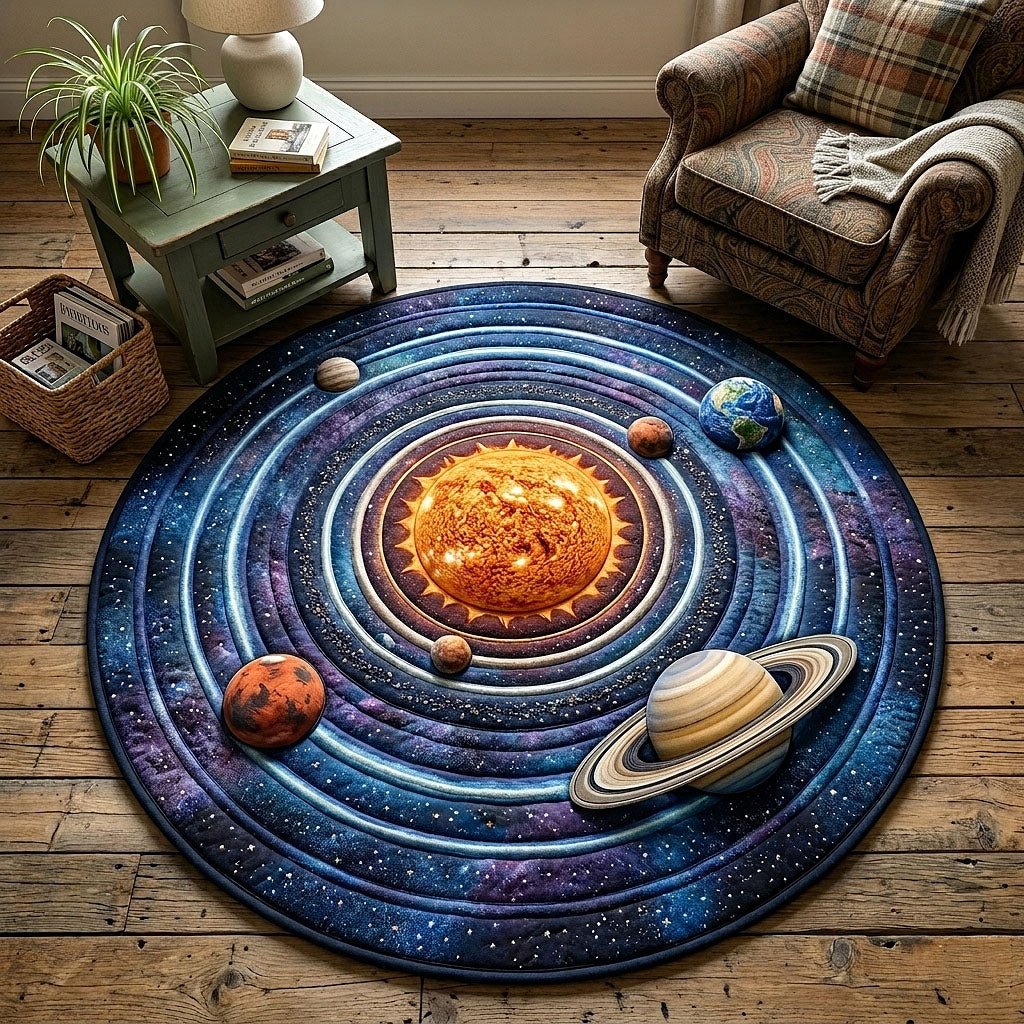 Cosmic Orbit Round Mat Rug - washable non-slip printed rug