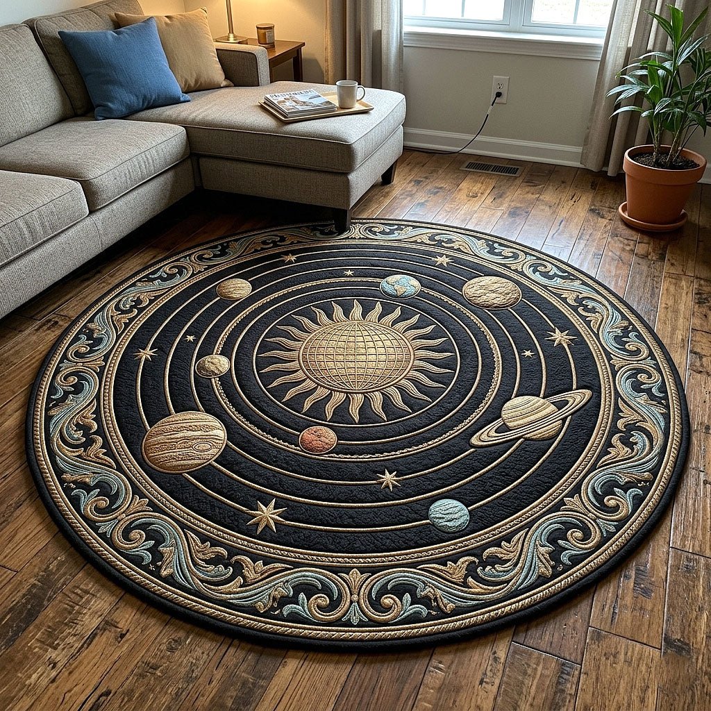 Cosmic Orbit (Design 3) Round Mat Rug - washable non-slip printed rug