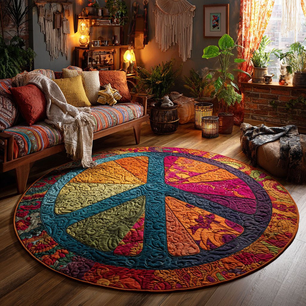 Cosmic Peace Round Mat Rug - washable non-slip printed rug