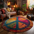 Cosmic Peace Round Mat Rug - washable non-slip printed rug