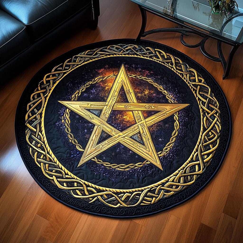 Cosmic Pentagram Round Mat Rug - washable non-slip printed rug
