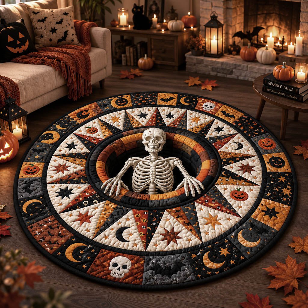 Cosmic Skeleton Portal Round Mat Rug - Nature Design | Serene Home Decor